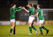 30 November 2021; Katie McCabe of Republic of Ireland celebrates with team-mates Jessica Ziu, left, and Ciara Grant, right, after scoring their side's eighth goal during the FIFA Women's World Cup 2023 qualifying group A match between Republic of Ireland and Georgia at Tallaght Stadium in Dublin. Photo by Stephen McCarthy/Sportsfile