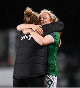 30 November 2021; Amber Barrett of Republic of Ireland, right, and Republic of Ireland sports scientist Kate Keaney celebrate after the FIFA Women's World Cup 2023 qualifying group A match between Republic of Ireland and Georgia at Tallaght Stadium in Dublin. Photo by Stephen McCarthy/Sportsfile