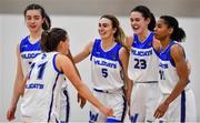 4 December 2021; WIT Waterford Wildcats players, from left, Kate Hickey, Sinead Deegan, Helena Rohan, Stephanie O'Shea and Jasmine Walker, celebrate after their side's victory in the InsureMyHouse.ie Paudie O’Connor Cup Quarter-Final match between Fr. Mathews and WIT Waterford Wildcats at Fr. Mathews Arena in Cork. Photo by Sam Barnes/Sportsfile