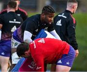 10 December 2021; Daniel Okeke, top, and Mark Donnelly during Munster Rugby squad training at University of Limerick in Limerick. Photo by Brendan Moran/Sportsfile