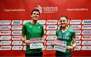 11 December 2021; Ryan Forsyth and Ciara Mageean of Ireland after a press conference ahead of the SPAR European Cross Country Championships Fingal-Dublin 2021 at the Sport Ireland Campus in Dublin. Photo by Sam Barnes/Sportsfile