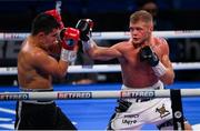 11 December 2021; Calum French, right, and Rustem Fatkhullin during their International Super-Lightweight contest at M&S Bank Arena in Liverpool, England. Photo by Stephen McCarthy/Sportsfile