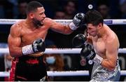 11 December 2021; Caoimhin Agyarko, left, and Noe Larios Jr during their vacant WBA International Middleweight Title bout at M&S Bank Arena in Liverpool, England. Photo by Stephen McCarthy/Sportsfile