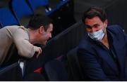 11 December 2021; Promoter Eddie Hearn and Matthew Macklin, left, at the M&S Bank Arena in Liverpool ahead of the Matchroom Boxing card headlined by Conor Benn defending his WBA Continental Welterweight Title against former World Champion Chris Algieri and Katie Taylor defending her Undisputed Lightweight World Titles against WBA Mandatory Challenger Firuza Sharipova. Photo by Stephen McCarthy/Sportsfile