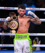 11 December 2021; Joe Cordina celebrates his vacant WBA Continental Super-Featherweight Title bout win over Miko Khatchatryan at M&S Bank Arena in Liverpool, England. Photo by Stephen McCarthy/Sportsfile