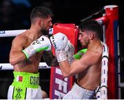 11 December 2021; Joe Cordina, left, and Miko Khatchatryan during their vacant WBA Continental Super-Featherweight Title bout at M&S Bank Arena in Liverpool, England. Photo by Stephen McCarthy/Sportsfile