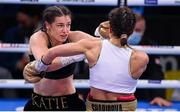 11 December 2021; Katie Taylor, left, and Firuza Sharipova during their Undisputed Lightweight Championship bout at M&S Bank Arena in Liverpool, England. Photo by Stephen McCarthy/Sportsfile