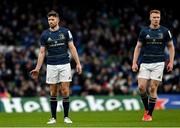 11 December 2021; Ross Byrne, left, and Ciarán Frawley of Leinster during the Heineken Champions Cup Pool A match between Leinster and Bath at Aviva Stadium in Dublin. Photo by Harry Murphy/Sportsfile