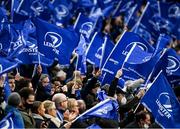 11 December 2021; Leinster supporters wave flags before the Heineken Champions Cup Pool A match between Leinster and Bath at Aviva Stadium in Dublin. Photo by Harry Murphy/Sportsfile