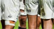 11 December 2021; Sponsors branding on players' shorts during the Heineken Champions Cup Pool A match between Leinster and Bath at Aviva Stadium in Dublin. Photo by Brendan Moran/Sportsfile