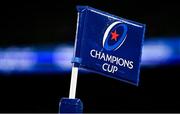 11 December 2021; A Heineken Champions Cup corner flag during the Heineken Champions Cup Pool A match between Leinster and Bath at Aviva Stadium in Dublin. Photo by Brendan Moran/Sportsfile