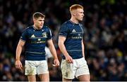 11 December 2021; Ciarán Frawley, right, and Garry Ringrose of Leinster during the Heineken Champions Cup Pool A match between Leinster and Bath at Aviva Stadium in Dublin. Photo by Brendan Moran/Sportsfile