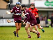 12 December 2021; Louise Dougan of Slaughtneil in action against Shelley Kehoe of Oulart the Ballagh during the 2020 AIB All-Ireland Senior Club Camogie Championship Semi-Final match between Slaughtneil and Oulart the Ballagh at Donaghmore Ashbourne GAA in Ashbourne, Meath. Photo by Matt Browne/Sportsfile