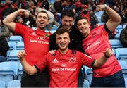 12 December 2021; Munster supporters, from Limerick, James O'Riordan, Conor Lenihan, Kevin O'Connor and Rory Cunningham, before the Heineken Champions Cup Pool B match between Wasps and Munster at Coventry Building Society Arena in Coventry, England. Photo by Stephen McCarthy/Sportsfile