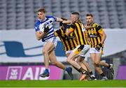 18 December 2021; Darragh Kirwan of Naas in action against Graham Staples and Brian Malone of Shelmaliers during the AIB Leinster GAA Football Senior Club Championship Semi-Final match between Shelmaliers and Naas at Croke Park in Dublin. Photo by Seb Daly/Sportsfile
