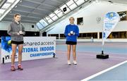 3 January 2022; Tallulah Belle Lynn-Browne, left, and Jenny Marsh, pictured with their medals after their U14 Girls Singles Final during the Shared Access National Indoor Tennis Championships 2022 at David Lloyd Riverview in Dublin. Photo by Sam Barnes/Sportsfile