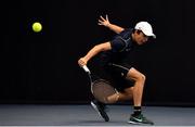 3 January 2022; Christian Doherty during his Boys U16 Singles Final match against Reese McCann during the Shared Access National Indoor Tennis Championships 2022 at David Lloyd Riverview in Dublin. Photo by Sam Barnes/Sportsfile