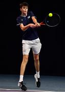 3 January 2022; Reese McCann during the Boys U16 Singles Final match against Christian Doherty during the Shared Access National Indoor Tennis Championships 2022 at David Lloyd Riverview in Dublin. Photo by Sam Barnes/Sportsfile