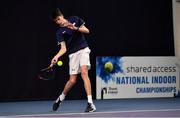 3 January 2022; Reese McCann during his Boys U16 Singles Final match against Christian Doherty during the Shared Access National Indoor Tennis Championships 2022 at David Lloyd Riverview in Dublin. Photo by Sam Barnes/Sportsfile