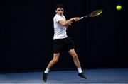 3 January 2022; Daniel Borisov during his Boys U18 Singles Final match against Simon Janzen during the Shared Access National Indoor Tennis Championships 2022 at David Lloyd Riverview in Dublin. Photo by Sam Barnes/Sportsfile