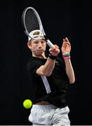 3 January 2022; Simon Janzen during his Boys U18 Singles Final match against Daniel Borisov during the Shared Access National Indoor Tennis Championships 2022 at David Lloyd Riverview in Dublin. Photo by Sam Barnes/Sportsfile