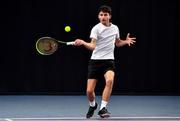 3 January 2022; Daniel Borisov during his Boys U18 Singles Final match against Simon Janzen during the Shared Access National Indoor Tennis Championships 2022 at David Lloyd Riverview in Dublin. Photo by Sam Barnes/Sportsfile