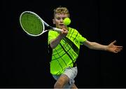 3 January 2022; Zac Naughton during his Boys U14 Singles Final match against Eoghan Jennings during the Shared Access National Indoor Tennis Championships 2022 at David Lloyd Riverview in Dublin. Photo by Sam Barnes/Sportsfile