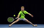 3 January 2022; Zac Naughton during his Boys U14 Singles Final match against Eoghan Jennings during the Shared Access National Indoor Tennis Championships 2022 at David Lloyd Riverview in Dublin. Photo by Sam Barnes/Sportsfile