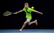 3 January 2022; Zac Naughton during his Boys U14 Singles Final match against Eoghan Jennings during the Shared Access National Indoor Tennis Championships 2022 at David Lloyd Riverview in Dublin. Photo by Sam Barnes/Sportsfile