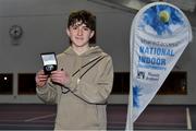 3 January 2022; Eoghan Jennings pictured with medal after his Boys U14 Singles Final match against Zac Naughton during the Shared Access National Indoor Tennis Championships 2022 at David Lloyd Riverview in Dublin. Photo by Sam Barnes/Sportsfile