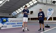 3 January 2022; Reese McCann, left, and Christian Doherty pictured with their medals after the Boys U16 Singles Final match during the Shared Access National Indoor Tennis Championships 2022 at David Lloyd Riverview in Dublin. Photo by Sam Barnes/Sportsfile