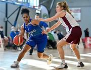 8 January 2022; Yuleska Ramirez Tejeda of Limerick Sport Huskies in action against Alison Blaney of NUIG Mystics of NUIG Mystics during the Women’s Division 1 National Cup semi-final match between Limerick Sport Huskies and NUIG Mystics at Parochial Hall in Cork. Photo by Sam Barnes/Sportsfile