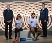 25 January 2022; In attendance at the announcement of Irish Life’s new sponsorship of the Dublin Marathon and Race Series, are, from left,  Jim Aughney, Race Director of the Irish Life Dublin Marathon, Olympians Lizzie Lee and Mick Clohisey, and Declan Bolger, Chief Executive Officer, Irish Life. This sponsorship of the Dublin Marathon marks a major stride for Irish Life in strongly reinforcing the business’ core value of helping people and live healtheir lives and build better futures. Photo by Ramsey Cardy/Sportsfile