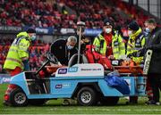 23 January 2022; Thomas Young of Wasps is loaded on to a medical cart after sustaining an injury during the Heineken Champions Cup Pool B match between Munster and Wasps at Thomond Park in Limerick. Photo by Sam Barnes/Sportsfile