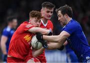 30 January 2022; Conor Meyler of Tyrone is tackled by Jack McCarron of Monaghan during the Allianz Football League Division 1 match between Tyrone and Monaghan at O'Neill's Healy Park in Omagh, Tyrone. Photo by Brendan Moran/Sportsfile