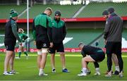 4 February 2022; Head coach Andy Farrell with players, from left, Dave Kilcoyne, Gavin Coombes, Craig Casey, Robbie Henshaw and defence coach Simon Easterby during the Ireland captain's run at Aviva Stadium in Dublin. Photo by Brendan Moran/Sportsfile