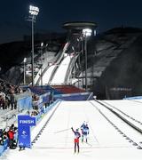 5 February 2022: Johannes Thingnes Boe of Norway celebrates winning the Mixed Relay 4x6km event on day one of the Beijing 2022 Winter Olympic Games at National Biathlon Centre in Zhangjiakou, China. Photo by Ramsey Cardy/Sportsfile