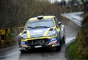 6 February 2022; Josh Moffett and Andy Hayes in a Hyundai i20 R5 on Special Stage 11 during day two of the Corrib Oil Galway International Rally in Loughrea, Galway. Photo by Philip Fitzpatrick/Sportsfile