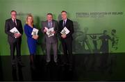 7 February 2022; At the official launch of the FAI Strategy 2022-2025 are, from left, FAI chairman Roy Barrett, FAI independent director Catherine Guy, FAI vice president Paul Cooke and FAI chief executive Jonathan Hill at HBV Studios in Dublin. Photo by Stephen McCarthy/Sportsfile