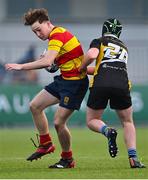 10 February 2022; Donnacha Gleeson of Temple Carrig in action against Daniel Egan of St Patrick's Classical School Navan during the Bank of Ireland Fr Godfrey Cup Semi-Final match between Temple Carrig and St Patrick's Classical School Navan at Energia Park in Dublin. Photo by Piaras Ó Mídheach/Sportsfile