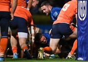 11 February 2022; Scott Penny of Leinster scores his side's first try during the United Rugby Championship match between Leinster and Edinburgh at the RDS Arena in Dublin. Photo by Sam Barnes/Sportsfile