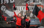 12 February 2022; Ballygunner supporters, from left, Conor Flemming, Holly Power, Mikey Power and Tomás Power before the AIB GAA Hurling All-Ireland Senior Club Championship Final match between Ballygunner, Waterford, and Shamrocks, Kilkenny, at Croke Park in Dublin. Photo by Stephen McCarthy/Sportsfile