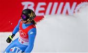 15 February 2022; Sofia Goggia of Italy reacts after her run in the Women's Downhill Skiing event on day 11 of the Beijing 2022 Winter Olympic Games at National Alpine Skiing Centre in Yanqing, China. Photo by Ramsey Cardy/Sportsfile