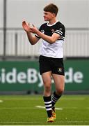 16 February 2022; Tom Waters of Newbridge College shows appriciation to supporters during the Bank of Ireland Leinster Rugby Schools Senior Cup 1st Round match between St Gerard's School, Dublin and Newbridge College, Kildare at Energia Park in Dublin. Photo by Harry Murphy/Sportsfile