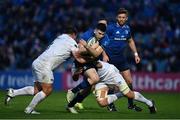 19 February 2022; Harry Byrne of Leinster is tackled by Ethan Roots, left, and Tom Botha of Ospreys during the United Rugby Championship match between Leinster and Ospreys at RDS Arena in Dublin. Photo by Harry Murphy/Sportsfile