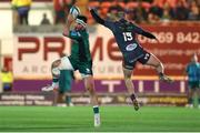 19 February 2022; Tom Daly of Connacht gets to a high ball ahead Ioan Nicholas of Scarlets during the United Rugby Championship match between Scarlets and Connacht at Parc y Scarlets in Llanelli, Wales. Photo by Chris Fairweather/Sportsfile