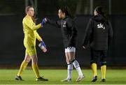 19 February 2022; Republic of Ireland goalkeeper Megan Walsh, left, with teammate Áine O'Gorman after the Pinatar Cup Semi-Final match between Republic of Ireland and Russia at La Manga in Murcia, Spain. Photo by Manuel Queimadelos/Sportsfile