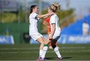 22 February 2022; Denise O'Sullivan, right, of Republic of Ireland celebrates with teammate Jessica Ziu after scoring her side's first goal during the Pinatar Cup Third Place Play-off match between Wales and Republic of Ireland at La Manga in Murcia, Spain. Photo by Silvestre Szpylma/Sportsfile