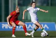 22 February 2022; Abbie Larkin of Republic of Ireland in action against Rhiannon Roberts of Wales during the Pinatar Cup Third Place Play-off match between Wales and Republic of Ireland at La Manga in Murcia, Spain. Photo by Silvestre Szpylma/Sportsfile