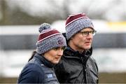 20 February 2022; Slaughtneil joint managers Siobhan Bradley and Mark Cassidy during the AIB All-Ireland Senior Camogie Club Championship Semi-Final match between Sarsfields and Slaughtneil at Naomh Eanna in Gorey, Wexford. Photo by Matt Browne/Sportsfile